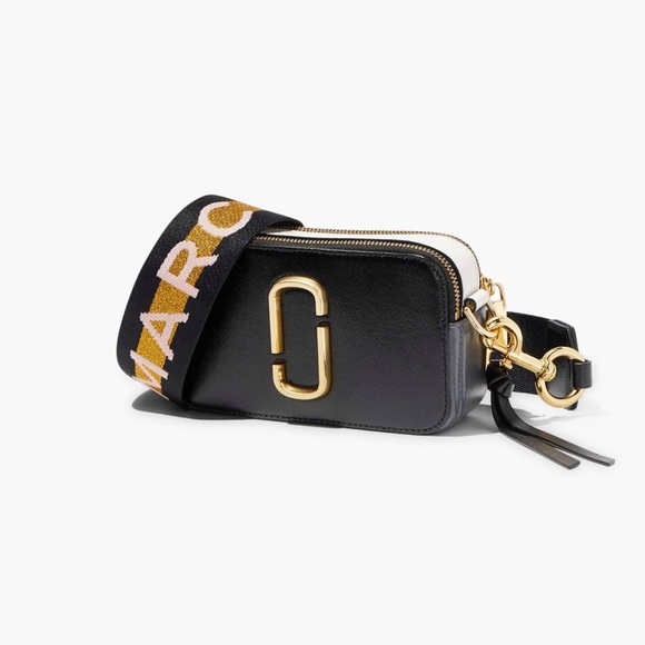 MARC JACOB Snapshot Camera Bag Gold Hardware Leather Black/White M0014146